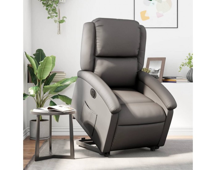 Sonata H Електрически изправящ реклайнер стол, сив, естествена кожа