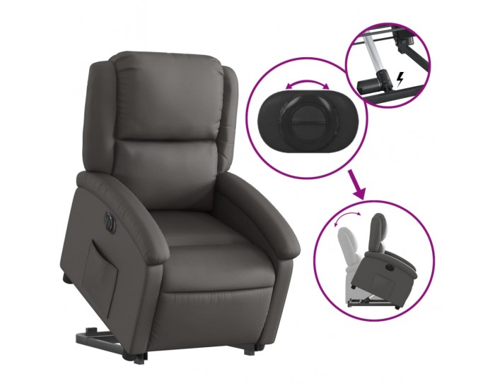 Sonata H Електрически изправящ реклайнер стол, сив, естествена кожа