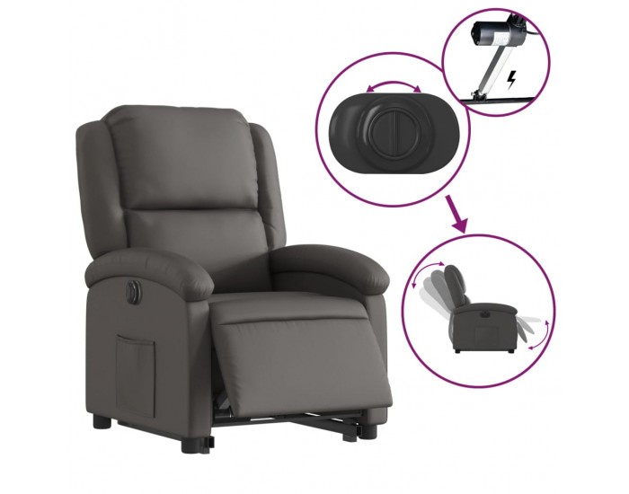 Sonata H Електрически изправящ реклайнер стол, сив, естествена кожа