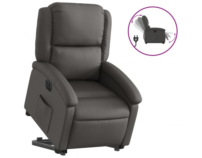 Sonata H Електрически изправящ реклайнер стол, сив, естествена кожа