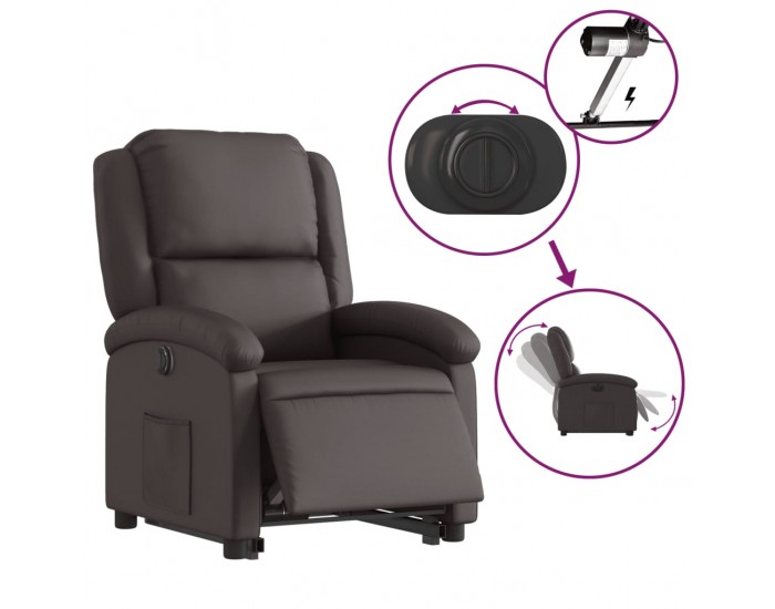 Sonata H Електрически изправящ реклайнер стол тъмнокафяв естествена кожа