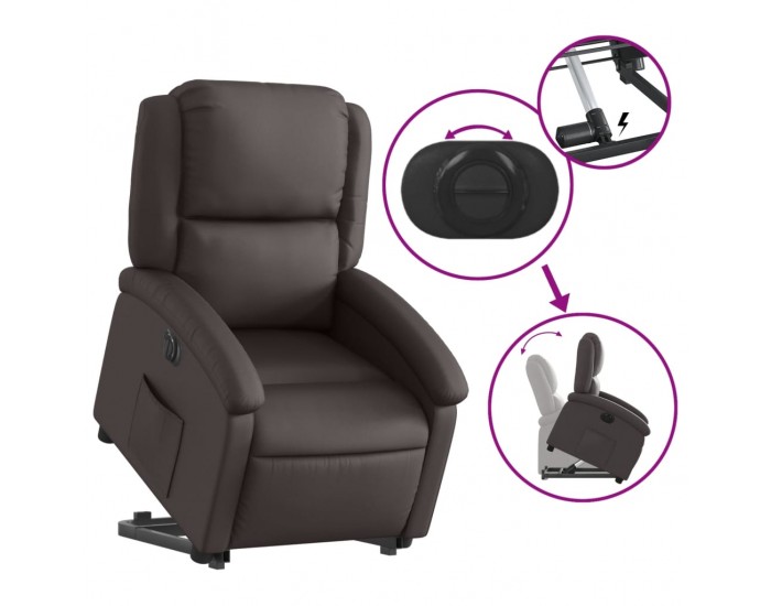 Sonata H Електрически изправящ реклайнер стол тъмнокафяв естествена кожа