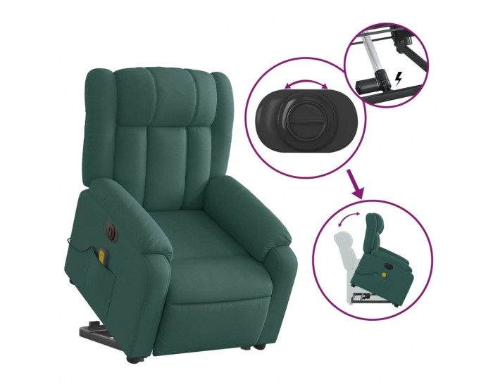 Sonata H Електрически изправящ масажен реклайнер стол тъмнозелен текстил