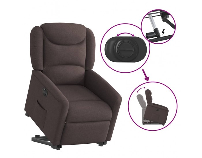 Sonata H Електрически изправящ реклайнер стол, тъмнокафяв, текстил