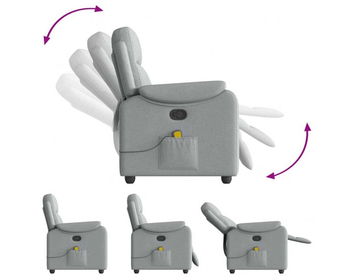 Sonata H Масажен реклайнер стол, светлосив, текстил