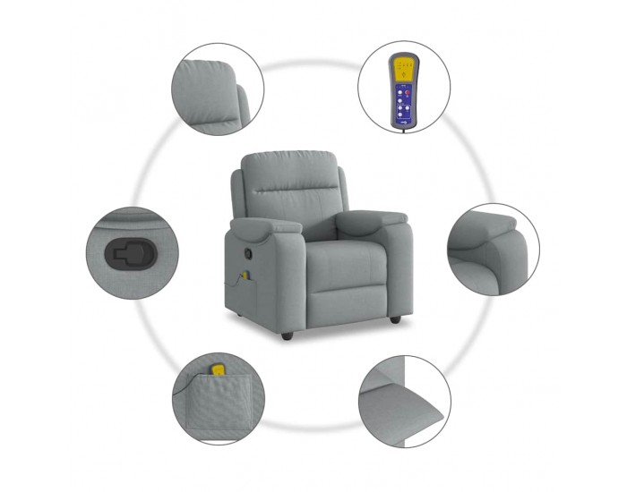 Sonata H Масажен реклайнер стол, светлосив, текстил