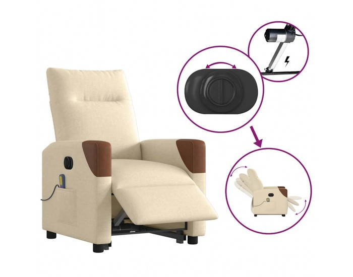 Sonata H Електрически изправящ масажен реклайнер стол кремав текстил