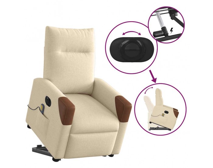 Sonata H Електрически изправящ масажен реклайнер стол кремав текстил