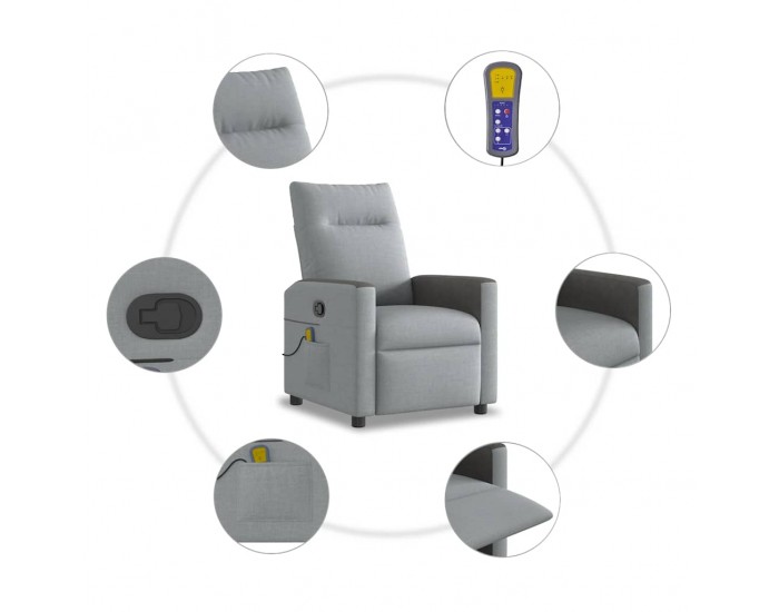 Sonata H Масажен реклайнер стол, светлосив, текстил