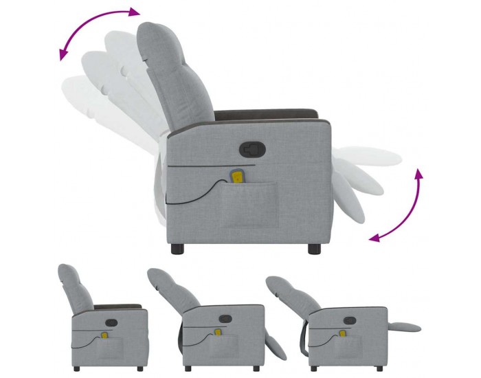 Sonata H Масажен реклайнер стол, светлосив, текстил