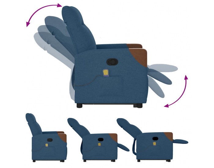 Sonata H Изправящ масажен реклайнер стол, син, текстил