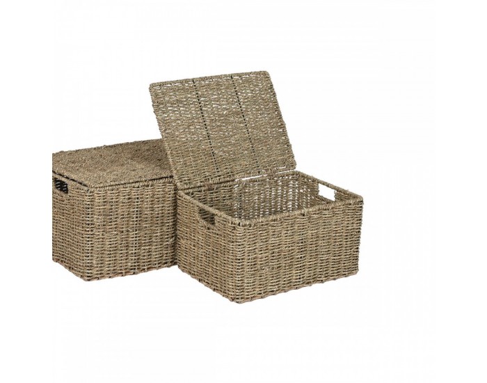 Игра на Кошници Home ESPRIT Естествен Метал Естествено влакно Тропически 46 x 36 x 26 cm (3 Части)