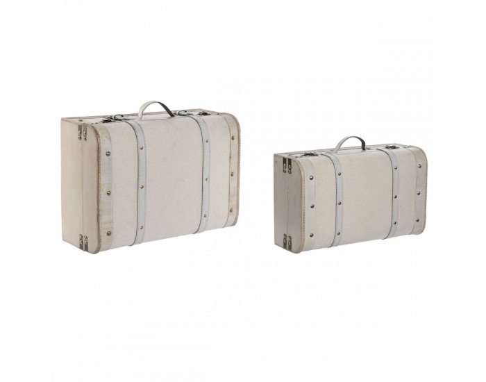 Комплект Декоративни Кутии Home ESPRIT Бял полиестер Дървен