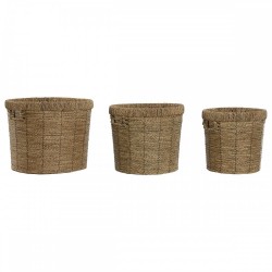 Комплект саксии Home ESPRIT Кафяв Метал влакно Тропически 36 x 36 x 29 cm - Стоки за Градинарство, Саксии, Системи за поливане