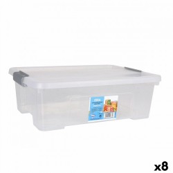 Кутия за Съхранение с Капак Dem Kira Прозрачен Пластмаса 10 L 40 x 28 x 13 cm (8 броя) - Кутии, Органайзери и Други продукти за съхранение