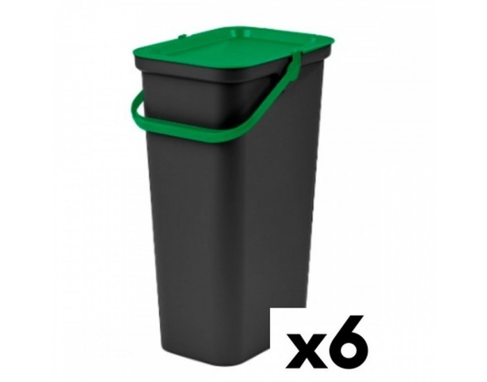 Кошче за Рециклирани Отпадъци Tontarelli Moda 24 L Черен Зелен (6 броя)