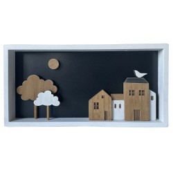 Декорация за стена DKD Home Decor Дървен Кафяв Бял Къщи Декорация за стена DKD Home Decor Дървен Кафяв Бял Къщи - Сувенири, Подаръци, Свещи