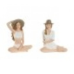 Декоративна фигурка Home ESPRIT Бял Бежов Дама Средиземноморско 9,5 x 7,5 x 13 cm (2 броя) - Сувенири, Подаръци, Свещи