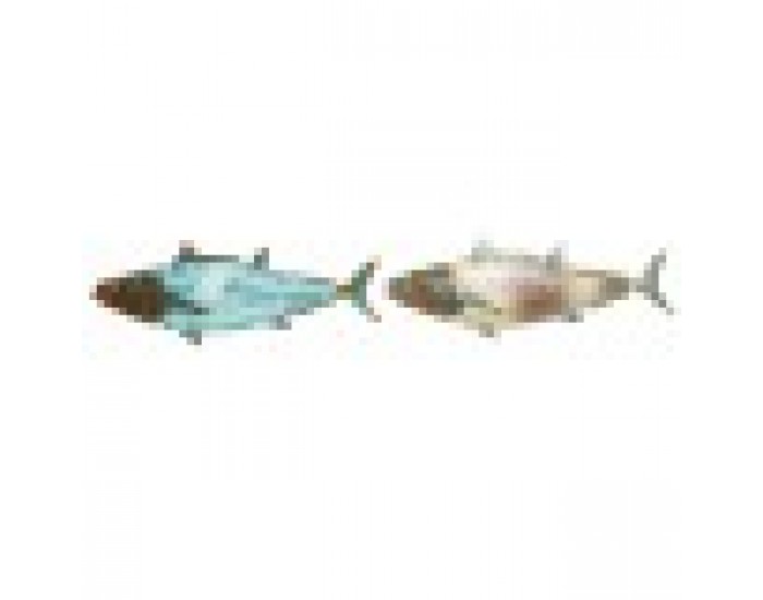 Декорация за стена Home ESPRIT Син Многоцветен Златен Риба Средиземноморско 70 x 4,5 x 25,5 cm (2 броя)