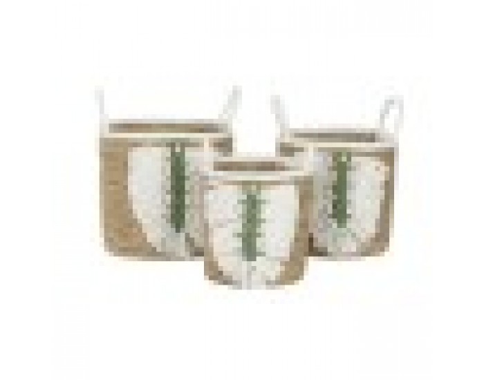 Игра на Кошници Home ESPRIT Бял Зелен Естествен Естествено влакно Тропически 39 x 39 x 47 cm (3 Части)