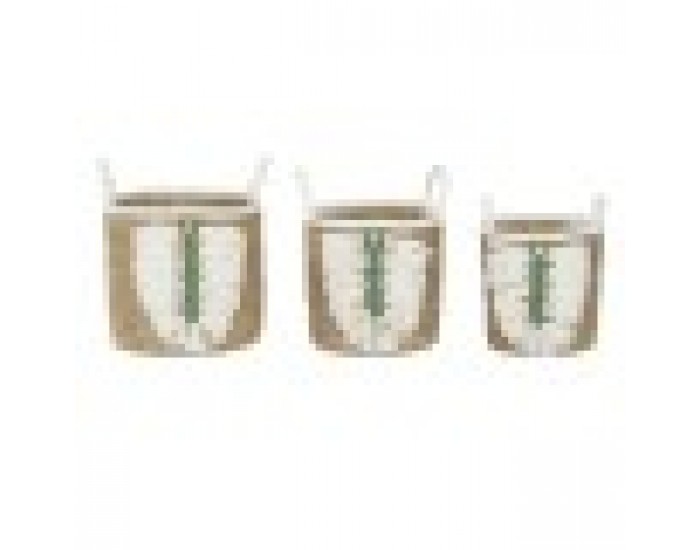 Игра на Кошници Home ESPRIT Бял Зелен Естествен Естествено влакно Тропически 39 x 39 x 47 cm (3 Части)