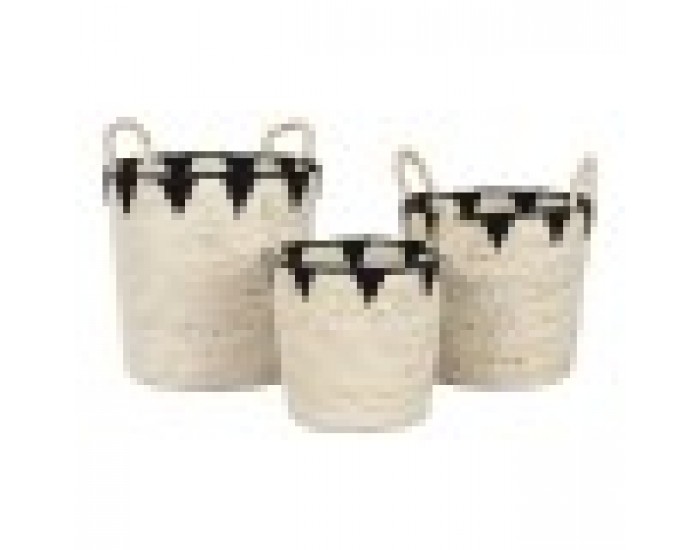 Игра на Кошници Home ESPRIT Черен Естествен Естествено влакно Boho 37 x 37 x 43 cm (3 Части)