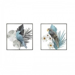 Декорация за стена DKD Home Decor Сив Син Метал Папагал Тропически (50 x 7,6 x 50 cm) (2 броя) Декорация за стена DKD Home Decor Сив Син Метал Папагал Тропически (50 x 7,6 x 50 cm) (2 броя) - Сувенири, Подаръци, Свещи