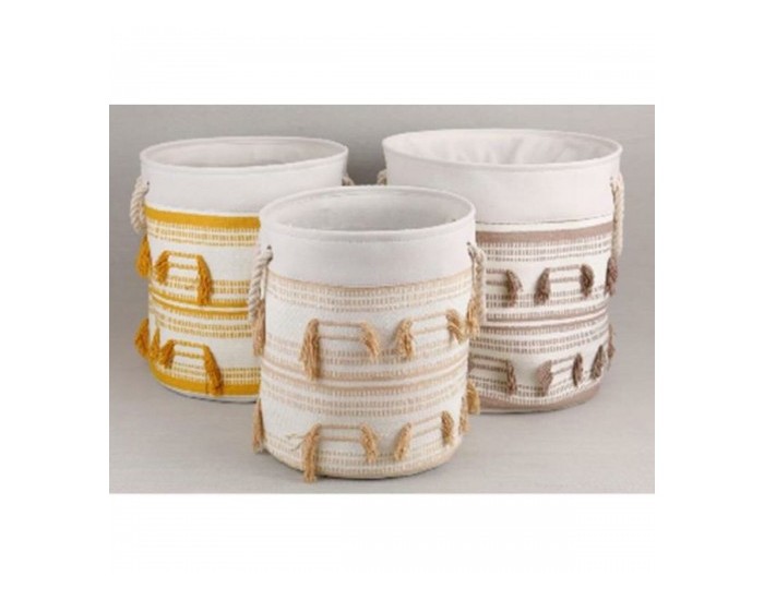 Игра на Кошници DKD Home Decor полиестер Памук Ресни Boho (43 x 43 x 45 cm)