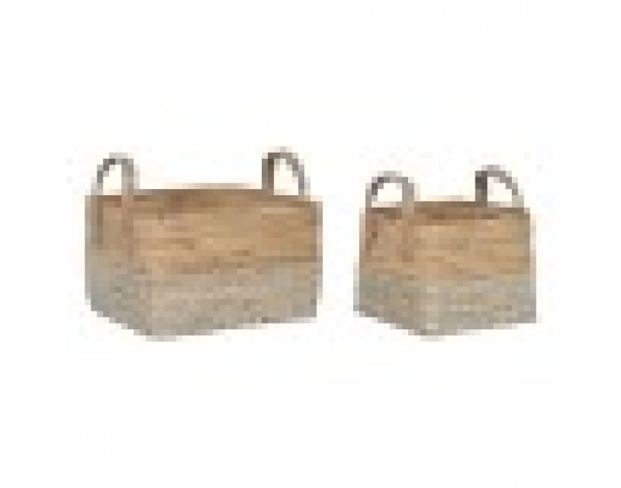 Игра на Кошници Home ESPRIT Бял Естествен Светло кафяв PVC Морска трева Тръстики 43 x 38 x 36 cm (2 Части)