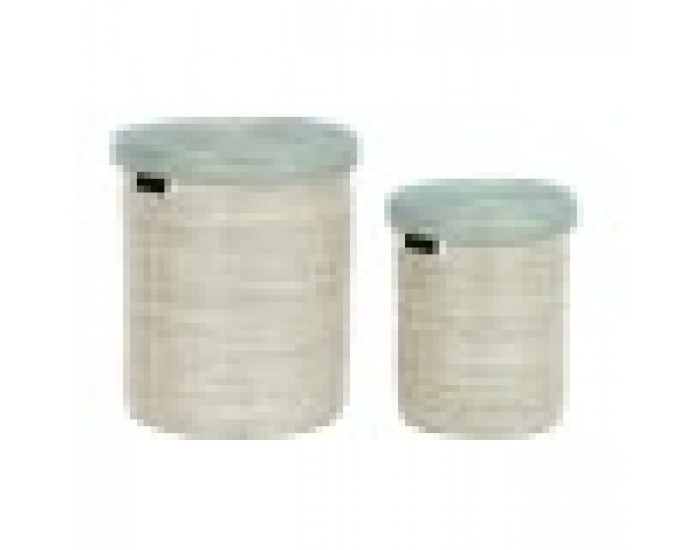 Игра на Кошници DKD Home Decor Син Бял Естествен Морска трева 44 x 44 x 51 cm