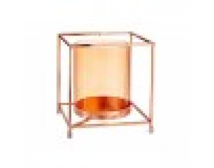 Поставка за свещ Квадратек Мед Кехлибар 14 x 15,5 x 14 cm Златен Метал Cтъкло