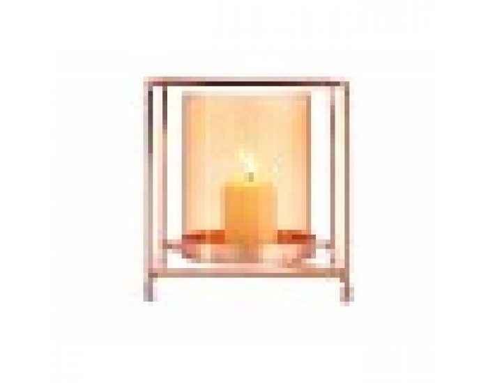 Поставка за свещ Квадратек Мед Кехлибар 14 x 15,5 x 14 cm Златен Метал Cтъкло