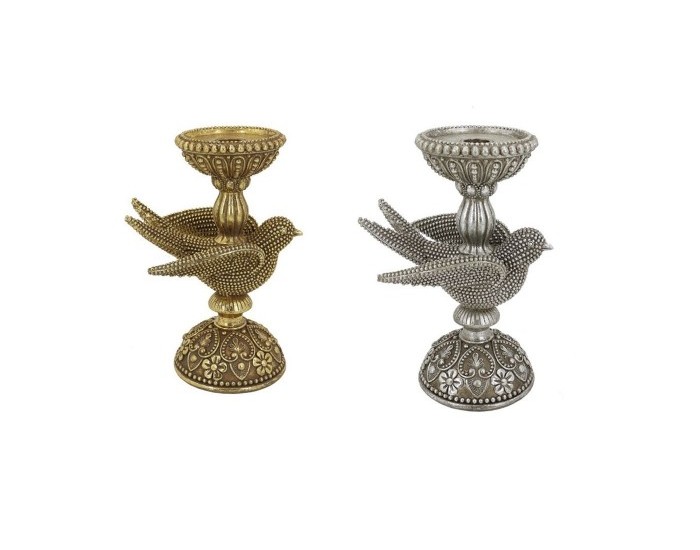 Канделабър DKD Home Decor Сребрист Златен Смола (16.6 x 11.6 x 24.5 cm) (2 pcs)