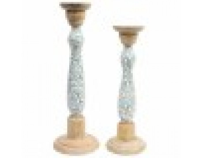 Поставка за свещ DKD Home Decor Метал Дърво манго (17 x 17 x 52,5 cm) (2 Части)