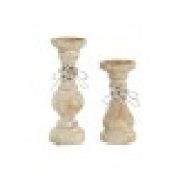 Поставка за свещ DKD Home Decor Дървен (9,5 x 9,5 x 28 cm) (2 Части) - Сувенири, Подаръци, Свещи