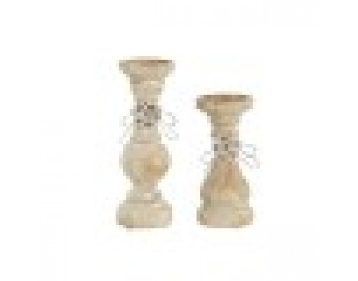 Поставка за свещ DKD Home Decor Дървен (9,5 x 9,5 x 28 cm) (2 Части) Поставка за свещ DKD Home Decor Дървен (9,5 x 9,5 x 28 cm) (2 Части)