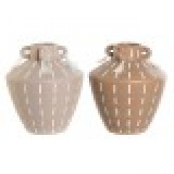 Ваза Home ESPRIT Кафяв Светло кафяв Керамика Колониален Ресни 15,5 x 15,5 x 17,1 cm (2 броя) - Вази и Украса за маса