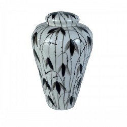 Китайска ваза DKD Home Decor Порцелан Черен Бял Ориенталски Лист на растение (23 x 23 x 33 cm) - Вази и Украса за маса
