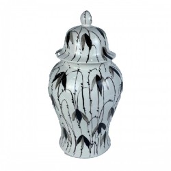 Китайска ваза DKD Home Decor Порцелан Черен Бял Ориенталски Лист на растение (22 x 22 x 42 cm) - Вази и Украса за маса
