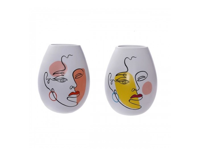 Ваза DKD Home Decor Лице Бял Смола Многоцветен (22,5 x 22,5 x 29 cm) (2 броя) Ваза DKD Home Decor Лице Бял Смола Многоцветен (22,5 x 22,5 x 29 cm) (2 броя)