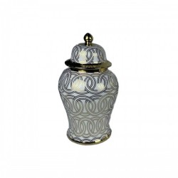 Китайска ваза DKD Home Decor Порцелан Златен Бял Ориенталски (22 x 22 x 42 cm) - Вази и Украса за маса