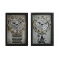 Стенен часовник Home ESPRIT Жълт Бял Черен Сив Метал Кристал Vintage 27,5 x 6,5 x 40,5 cm (2 броя) - Декорации