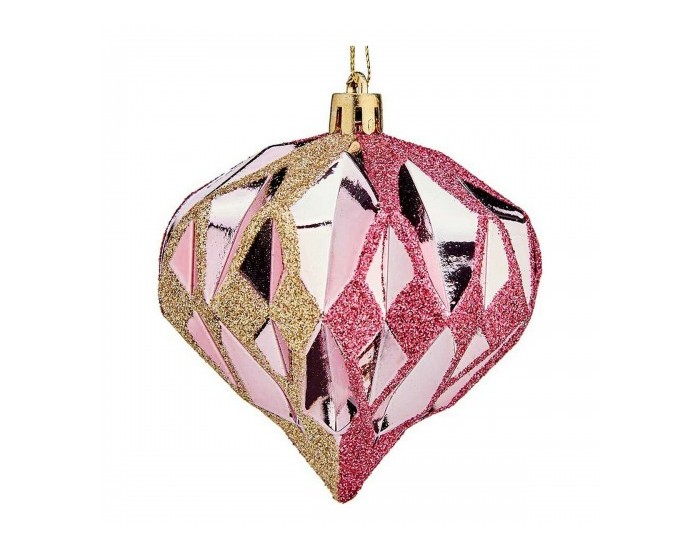 Коледни топки Диамант Ø 8 cm 6 броя Розов Златен Пластмаса