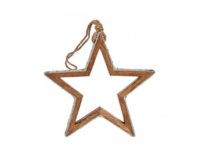 Коледна Украса Звезда Пурпурин Дървен Юта (23 x 2,5 x 40 cm)