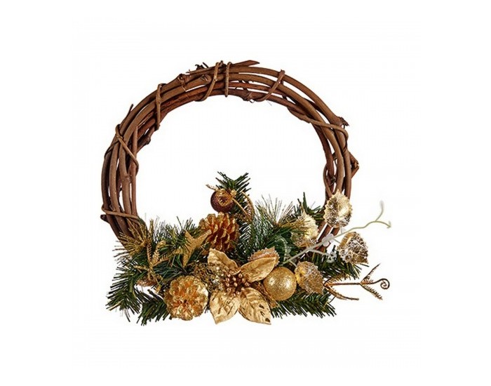 Коледен венец 30,48 cm Дървен Кафяв Зелен Пластмаса