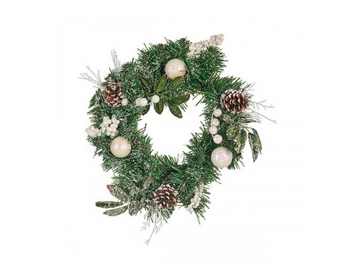 Коледен венец Кафяв Бял Зелен (30 x 12 x 30 cm)