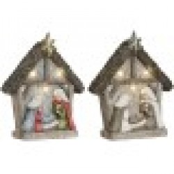 Рождествена Коледна Сцена Home ESPRIT Зелен Сив Магнезиев 27,5 x 10,5 x 34,5 cm (2 броя) - Декорации