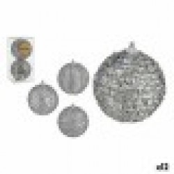 Комплект Коледни Топки С облекчение Ø 10 cm Сребрист PVC (12 броя) - Сезонни и Празнични Декорации