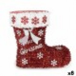 Декоративна фигурка Ботуш Гирлянда Бял Червен полипропилен PET 26 x 27 x 14 cm (8 броя) - Сезонни и Празнични Декорации