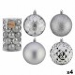 Комплект Коледни Топки Сребрист PVC Ø 8 cm (4 броя) - Сезонни и Празнични Декорации